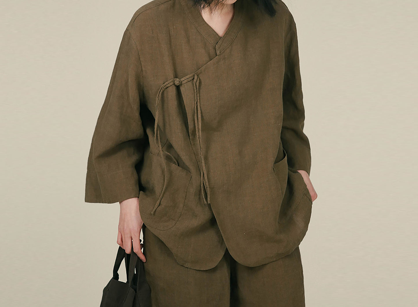 edoa Linen Chinese Cheongsam Collar Shirt 
