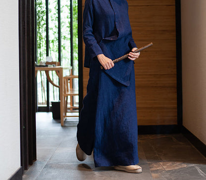 edoa Linen Asymmetric Wide Leg Pants