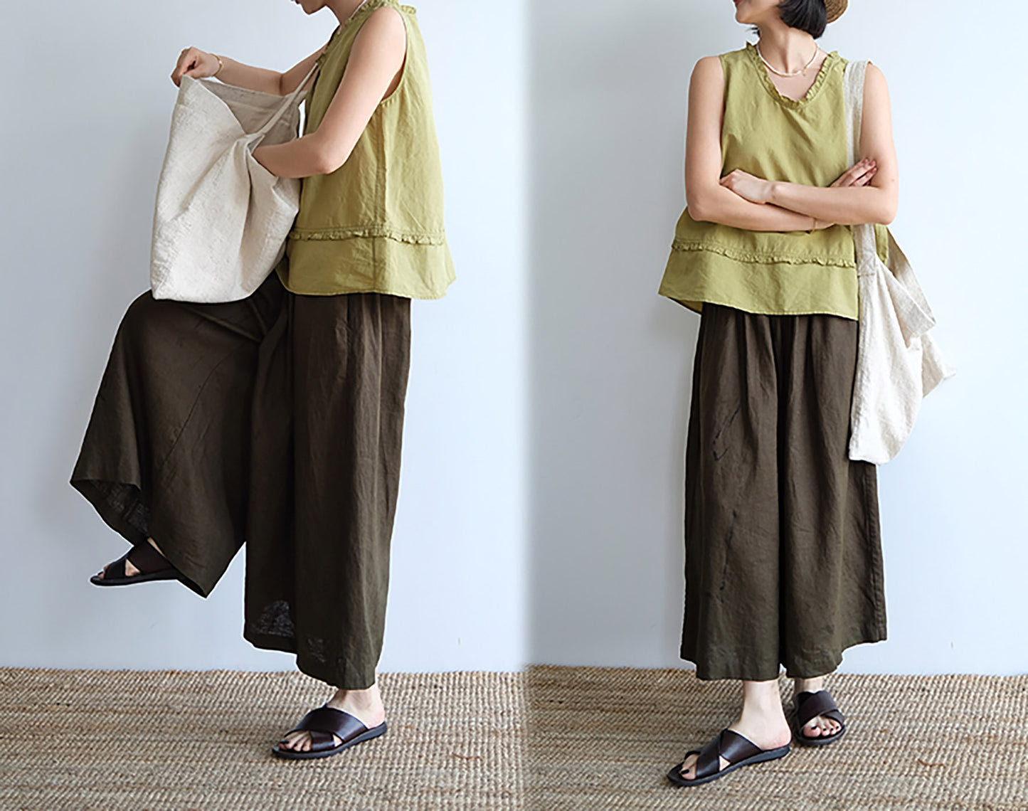 edoa  Linen Wide Leg Pants