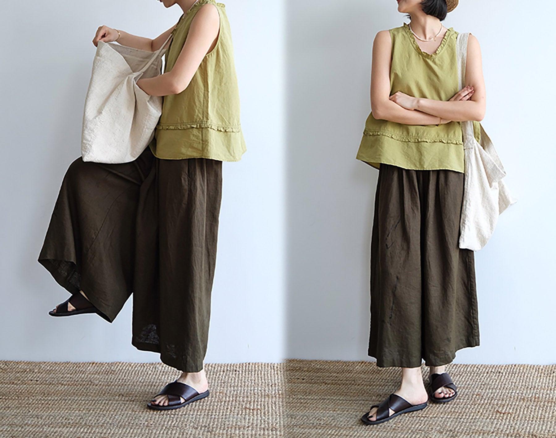 edoa  Linen Wide Leg Pants