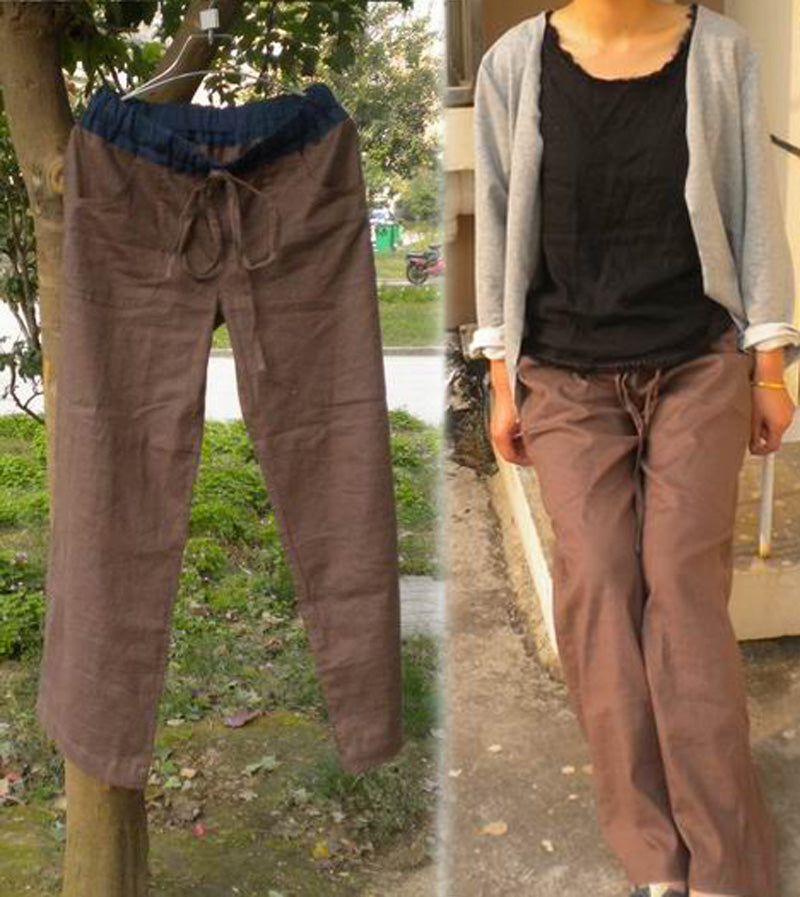 Loose Fitting Two-tone Wide-leg Linen Pants pa0102 021