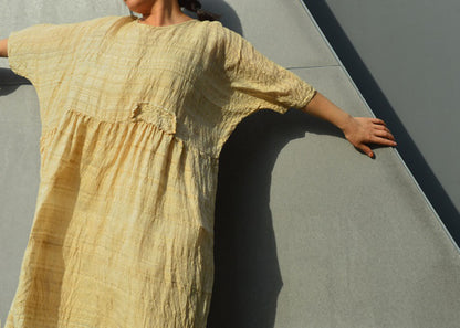 edoa Embroidered High Waist Hand-spun Tussah Silk Dress 