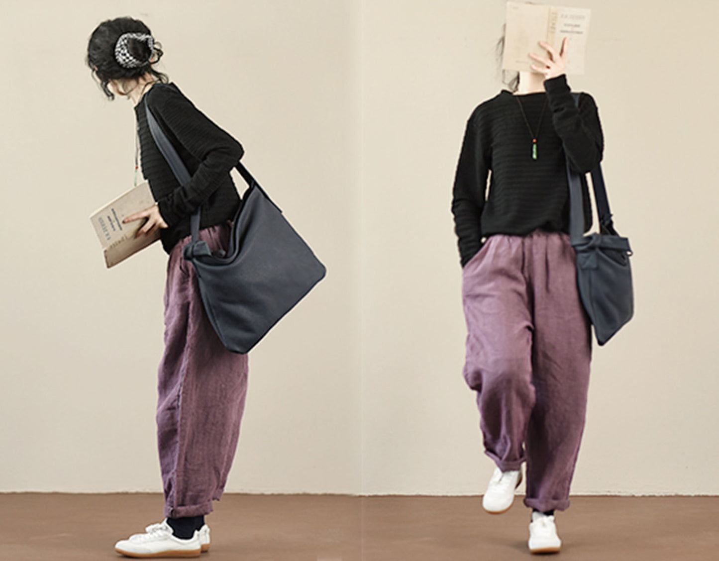 edoa Distressed Crinkled Linen Tapered Boyfriend Pants