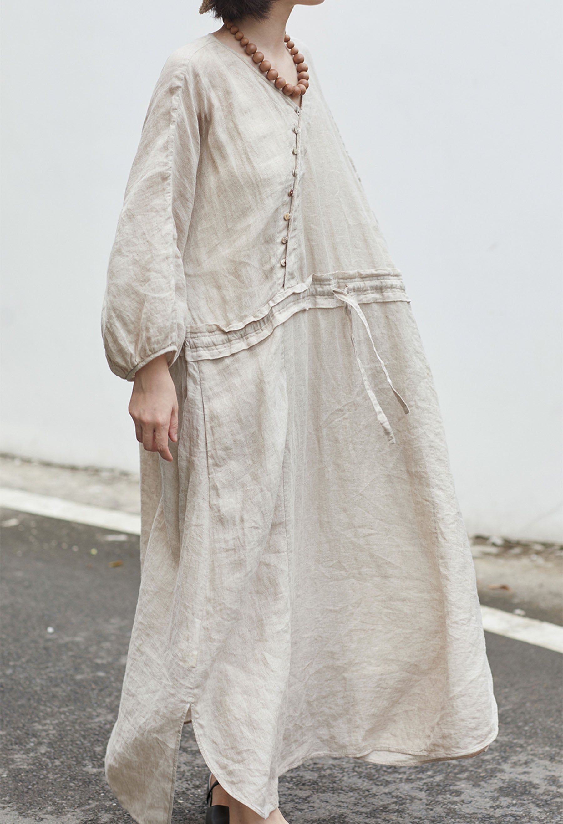 edoa Low Waist Flax Linen Dress