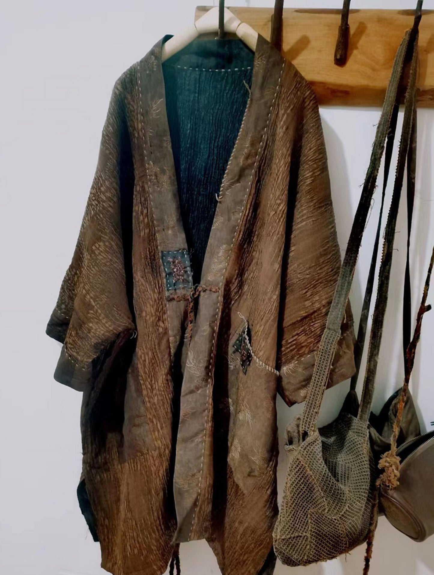 edoa Reversible Crinkled Mud Silk Jacquard Jacket