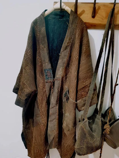 edoa Reversible Crinkled Mud Silk Jacquard Jacket