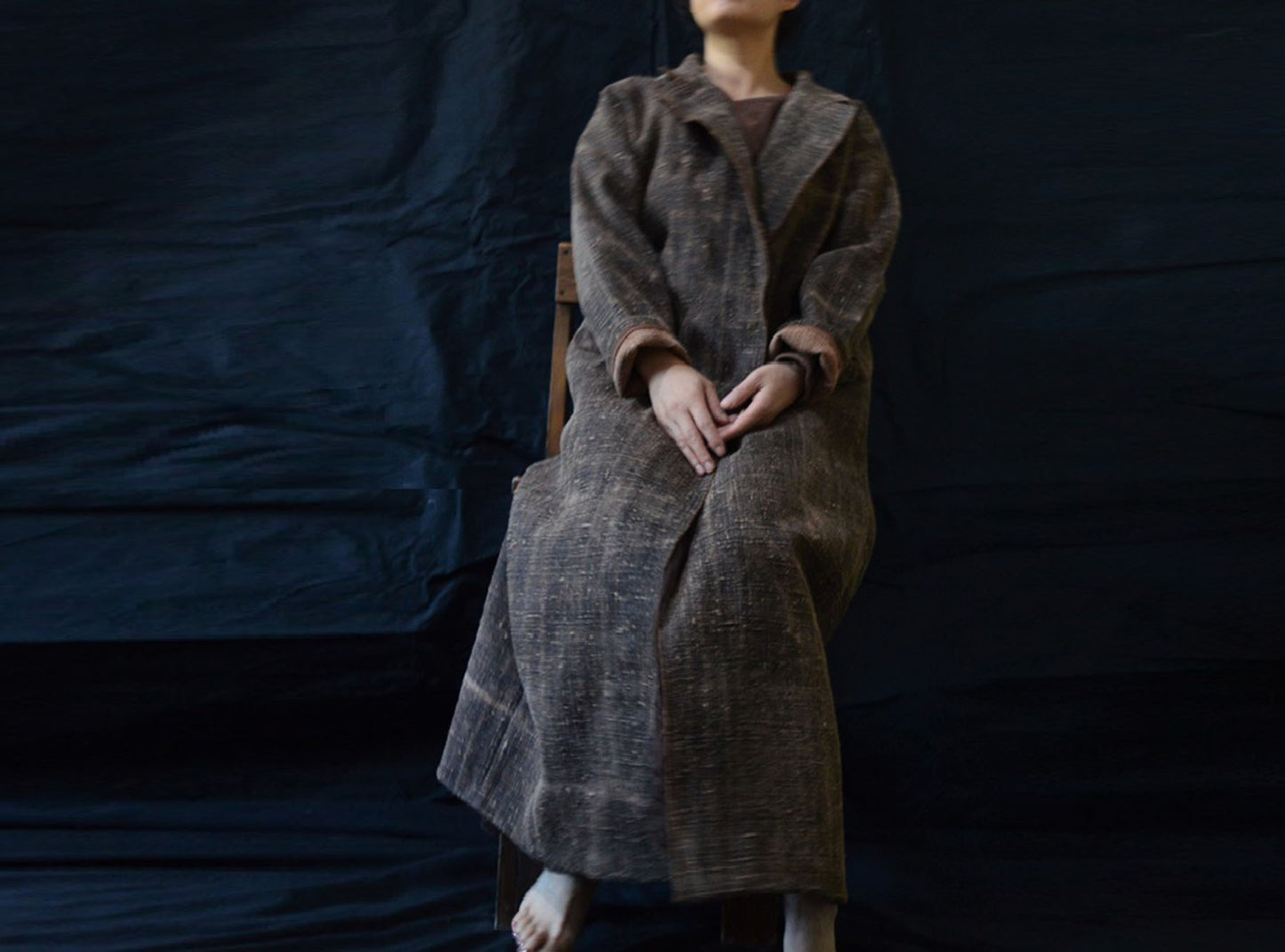 edoa Heavy Weight Distressed Mud Tussah Silk Coat