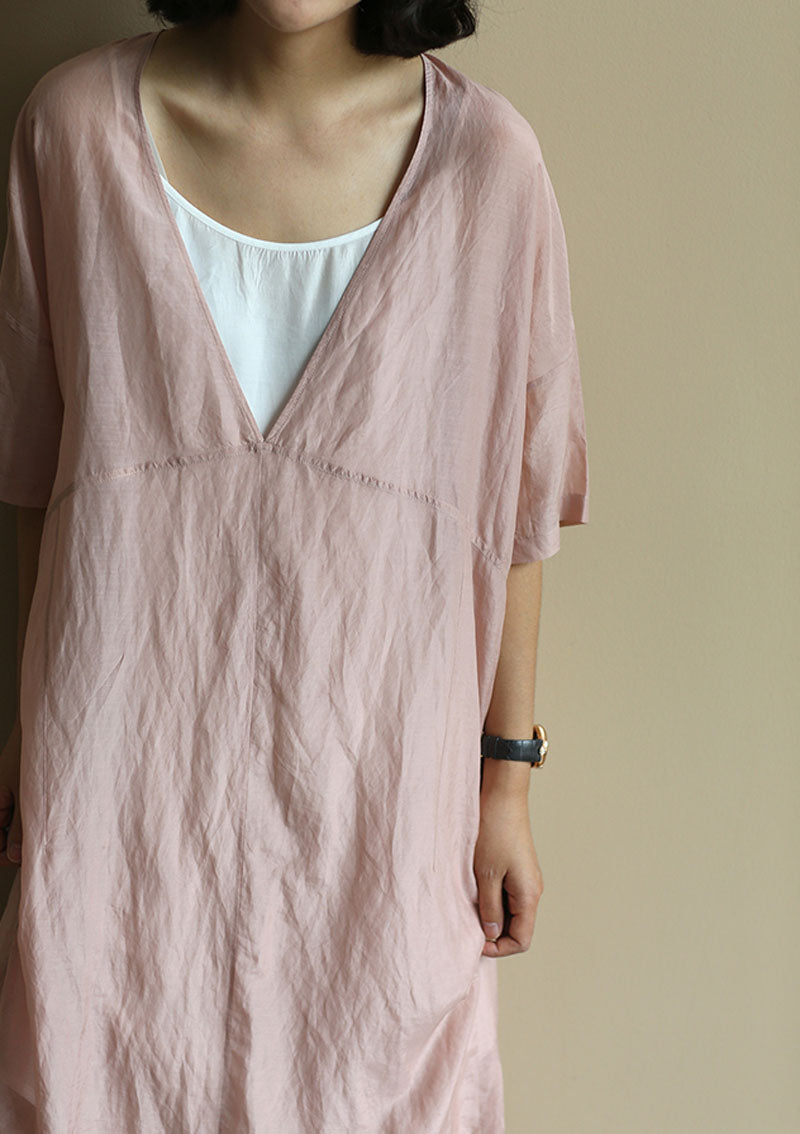 edoa Deep V Neck Smock Dress 
