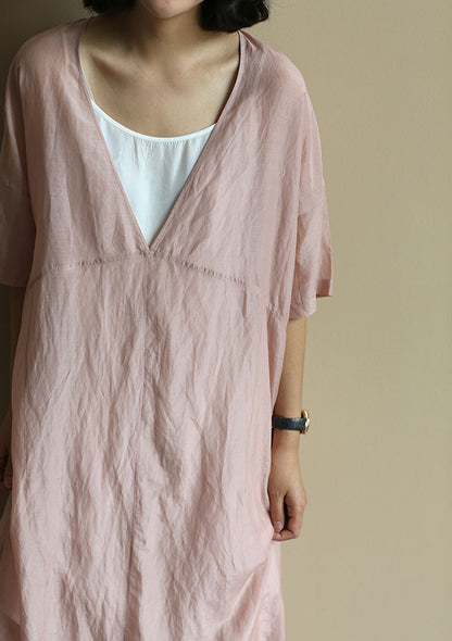 edoa Deep V Neck Smock Dress 