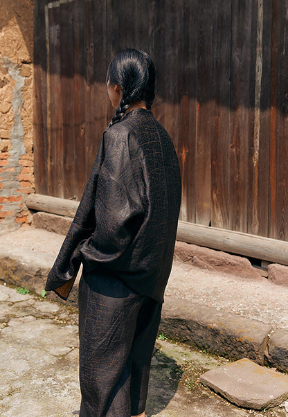 edoa Cracked Mud Silk Oriental Shirt 