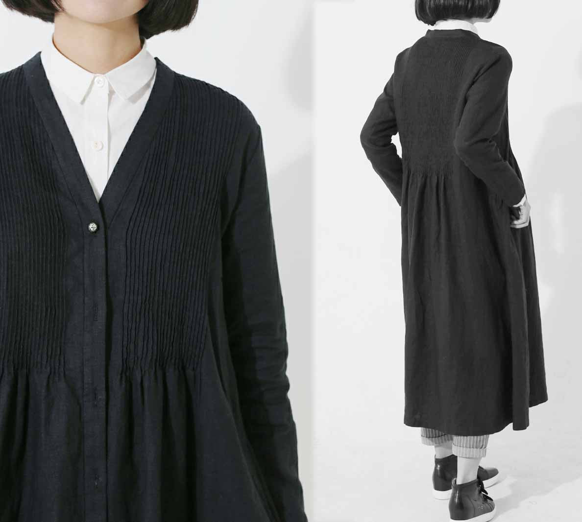 edoa Linen Twill Buttoned Hand Pintucked Trench Coat 