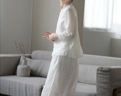 edoa White Thin Dupioni Silk Qipao