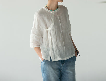 edoa Simple White Ramie Blouse