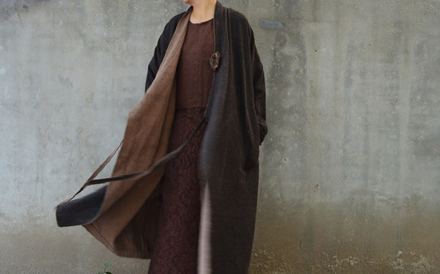edoa Reversible Tussah Silk Wrap Coat