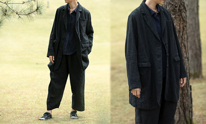 edoa Black Heavy Weight Washed Linen Blazer