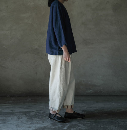 edoa Linen Bracelet Sleeve Chinese Shirt 