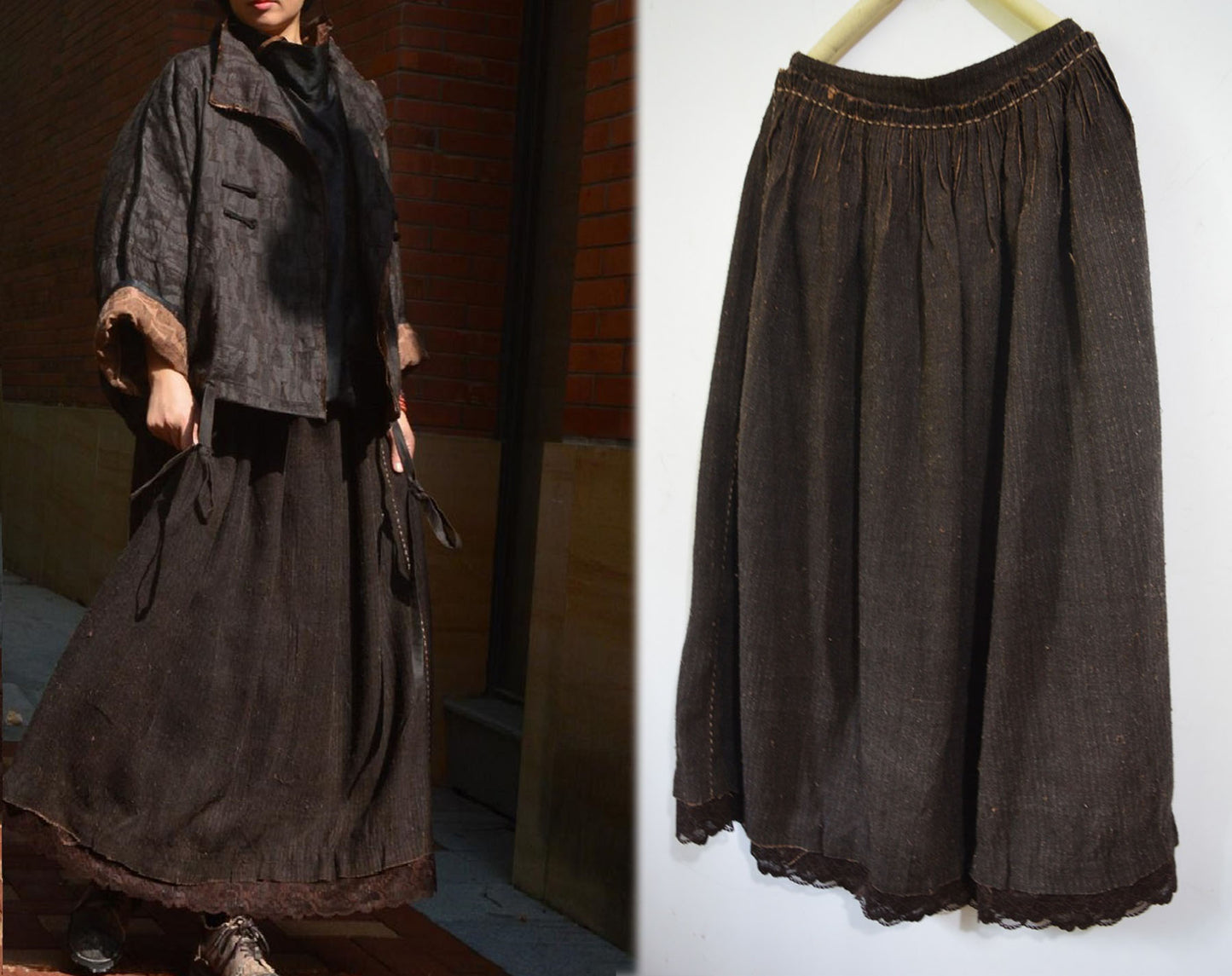 edoa Mud Tussah Silk Pintucked Maxi Skirt