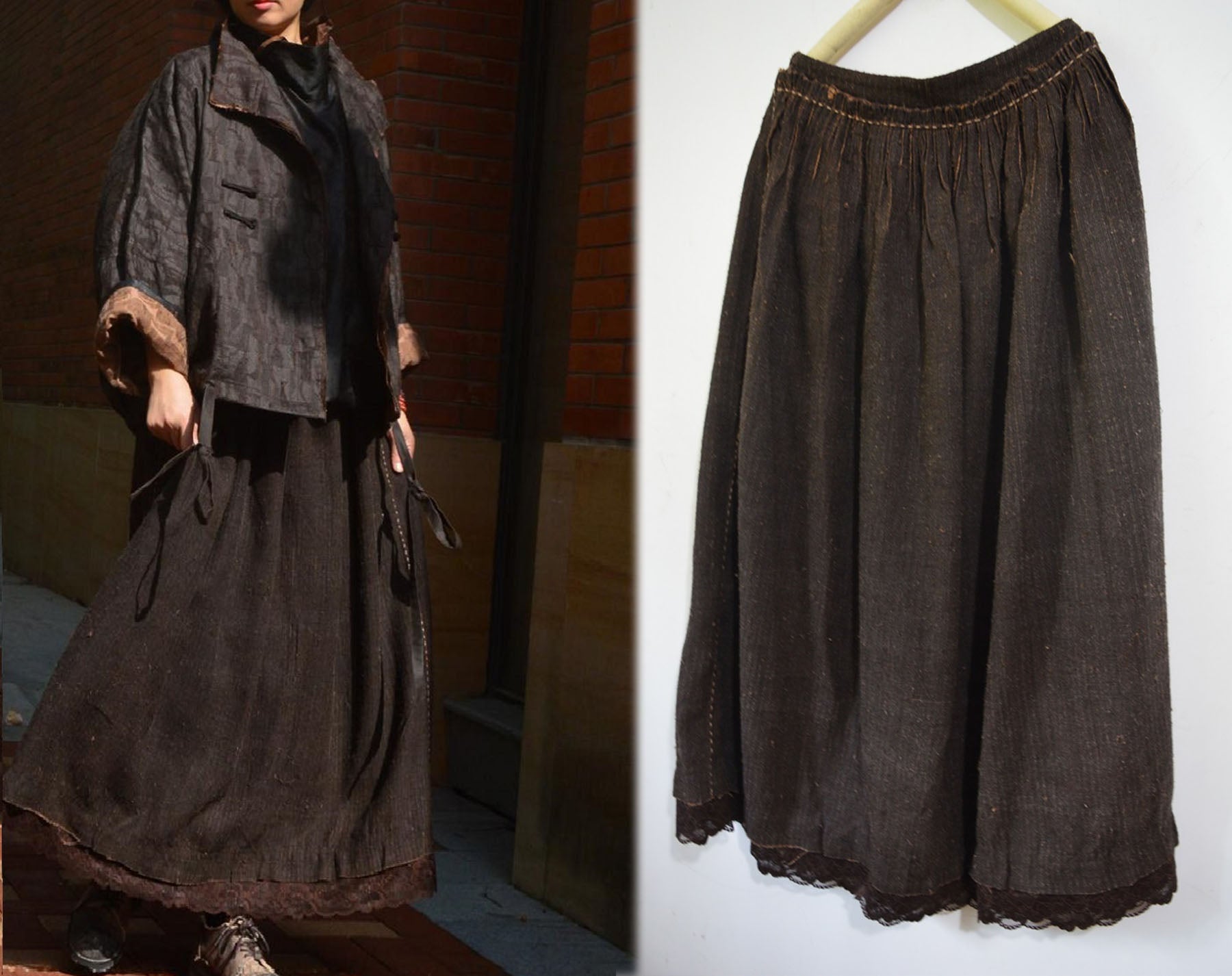 edoa Mud Tussah Silk Pintucked Maxi Skirt