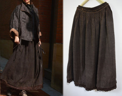 edoa Mud Tussah Silk Pintucked Maxi Skirt