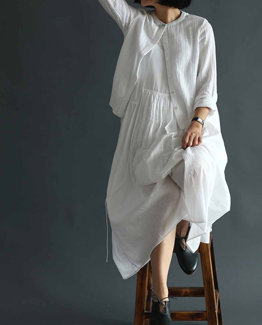 edoa Layered Cotton Buttoned Top