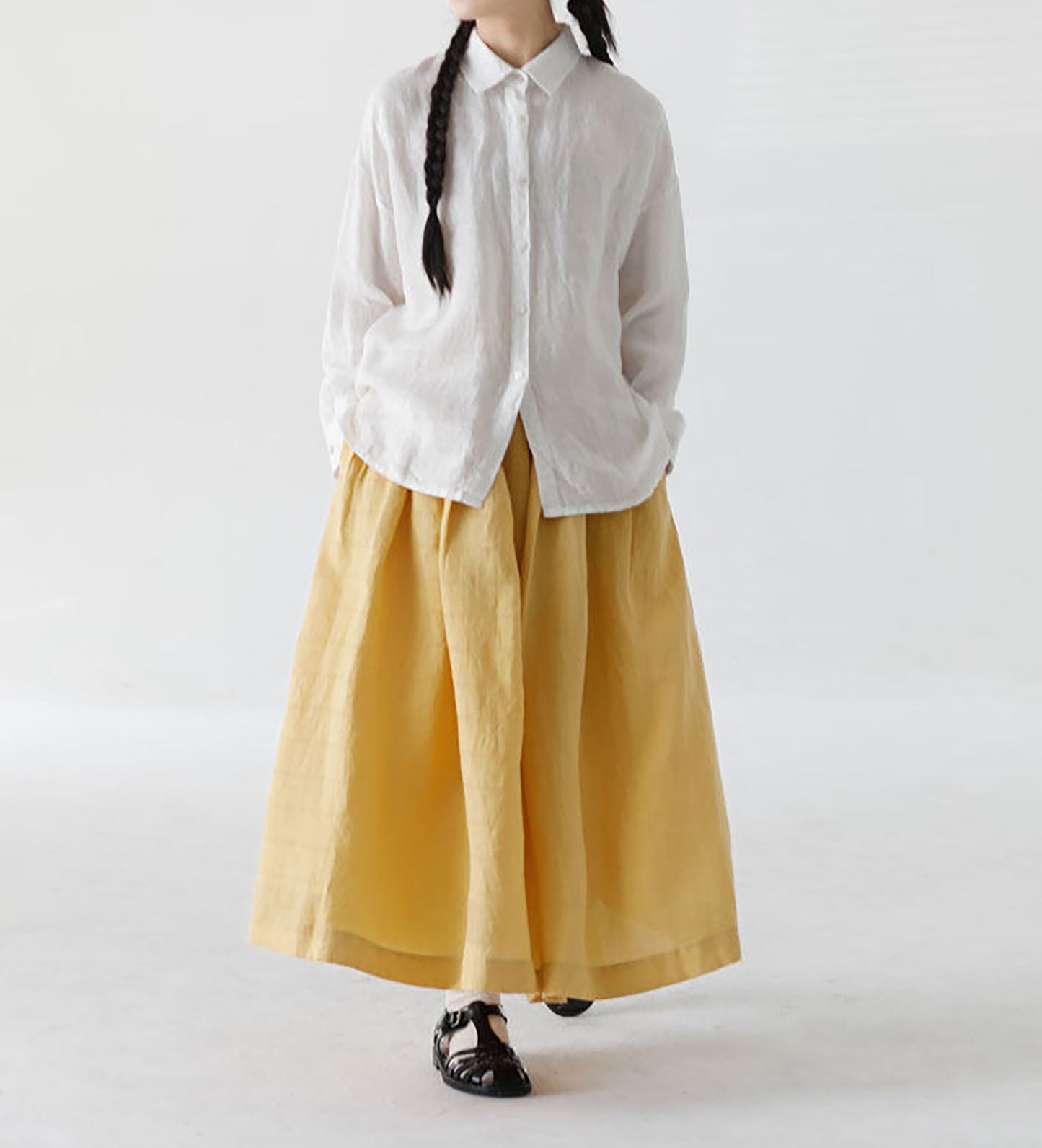 edoa A Line Elastic Waist Linen Skirt