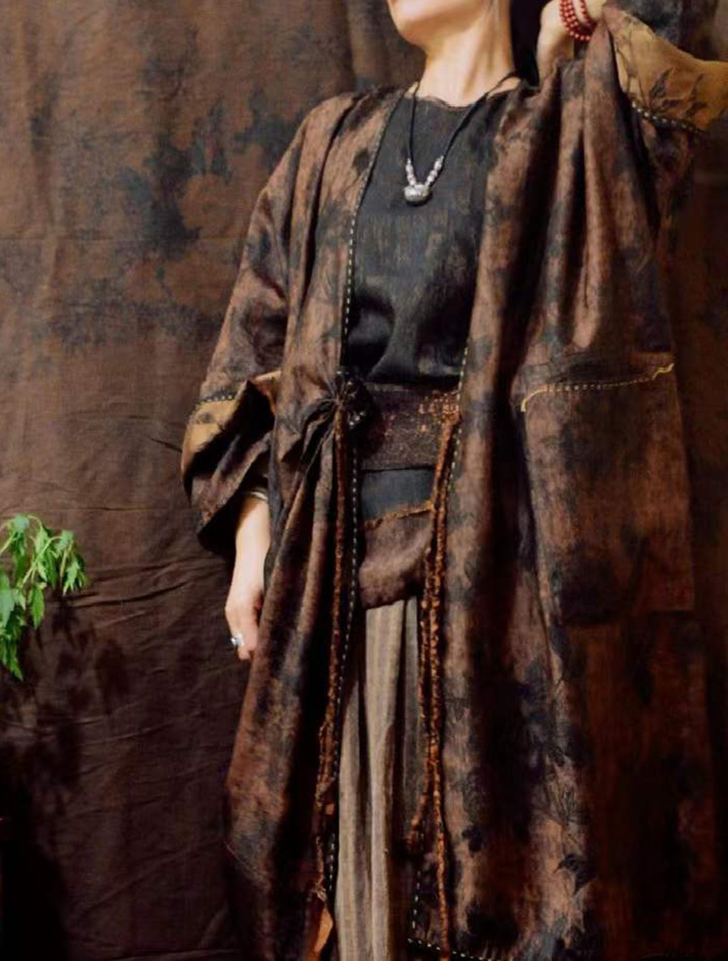 edoa Reversible Mud Silk Song Brocade Coat