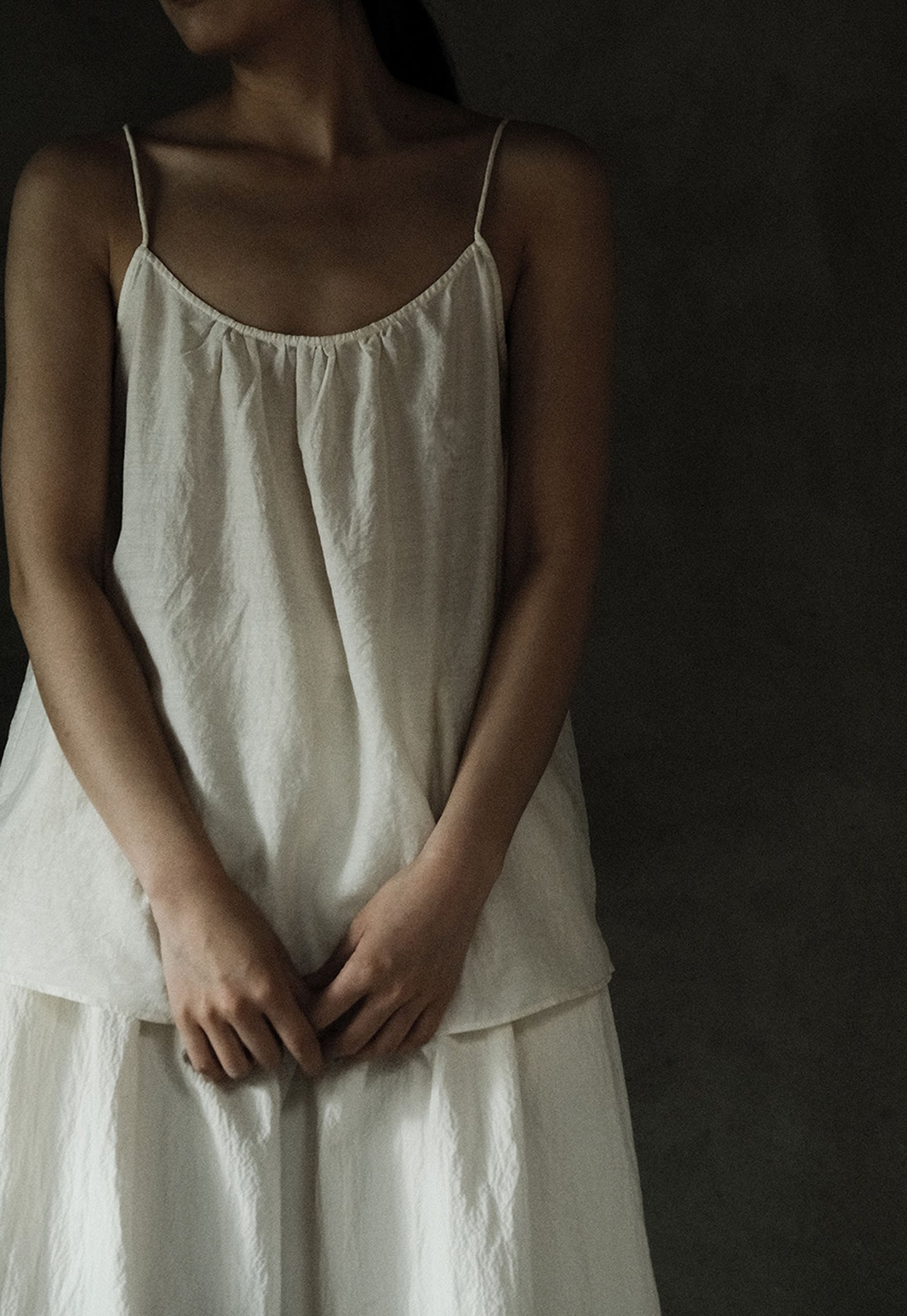 edoa Crinkled Paper Cotton Gathered Cami Top