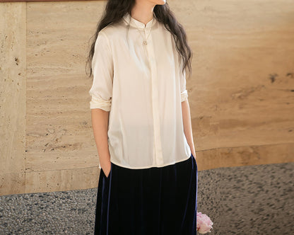 edoa Stretch Silk Satin Chinese Blouse