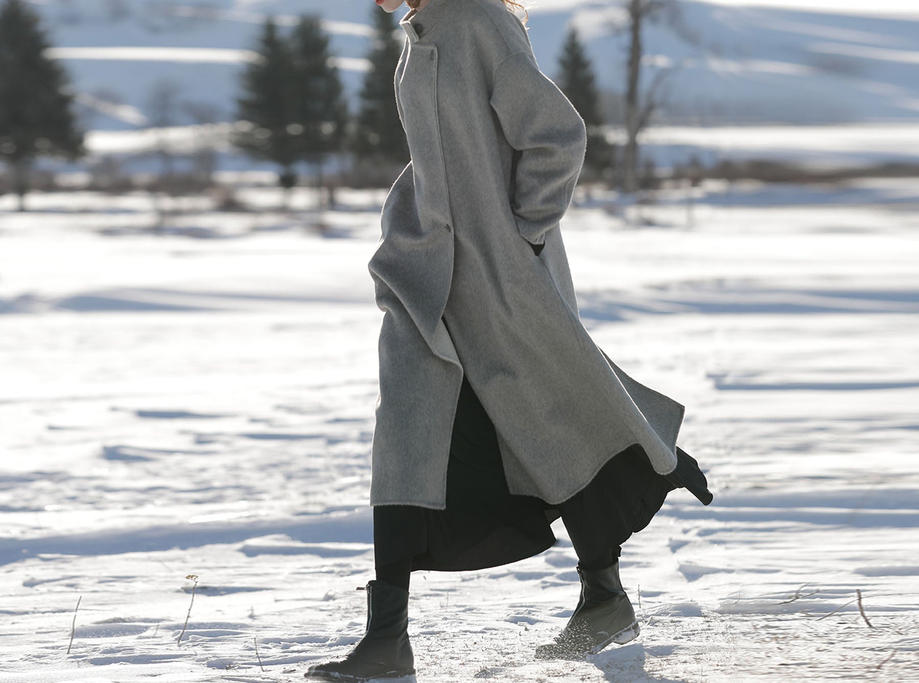 edoa Two-tone Double Faced Wool Coat