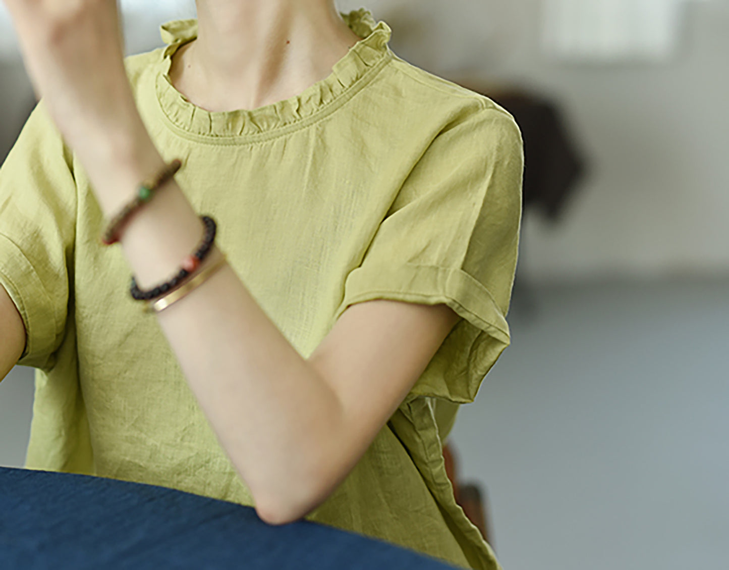edoa Washed Linen Ruffle Shirt