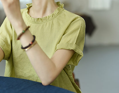 edoa Washed Linen Ruffle Shirt