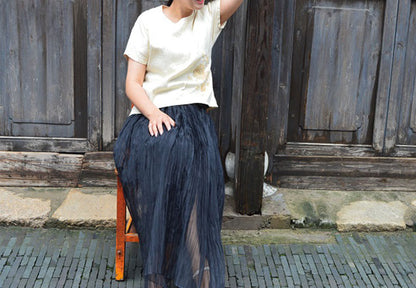 edoa Distressed Pure Dupioni Silk Blouse with Hand Embroidery