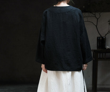 edoa Linen Open Front Tie Jacket