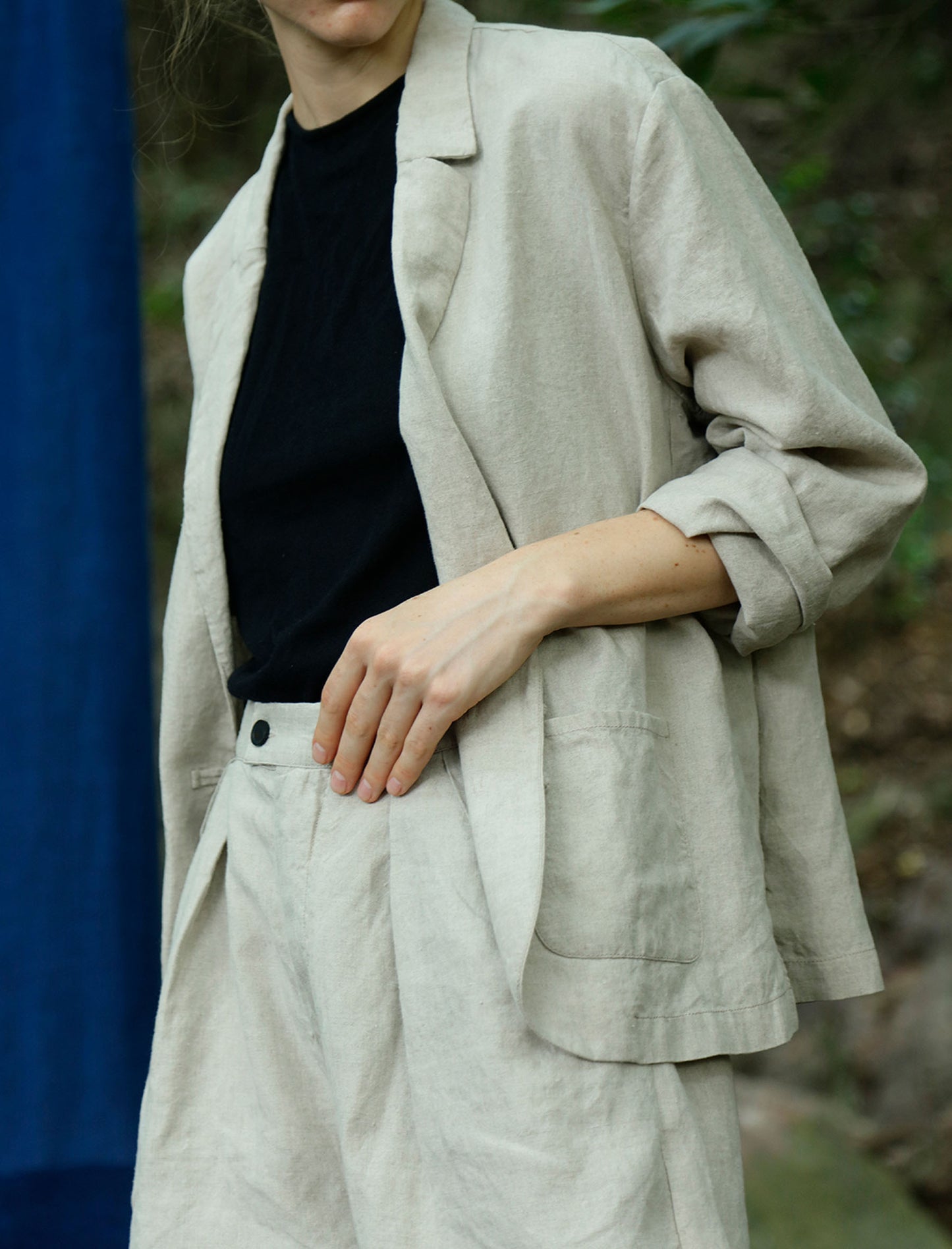 edoa Modified Flax Linen 80s Chinese Blazer