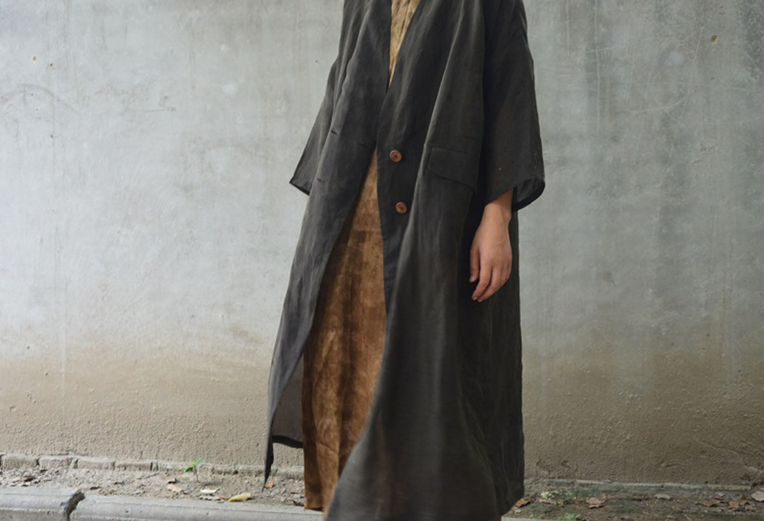 edoa Distressed Mud Silk Trench Coat