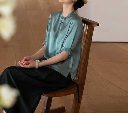 edoa Silk Satin 3/4 Sleeve Blouse