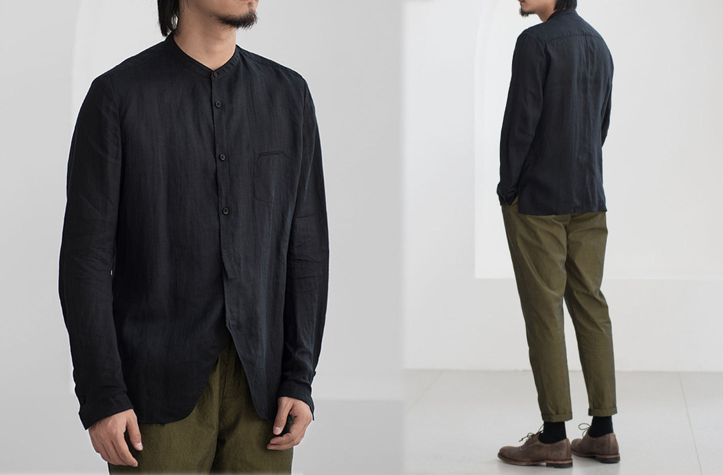 edoa Black High Counted Thin Ramie Shrit