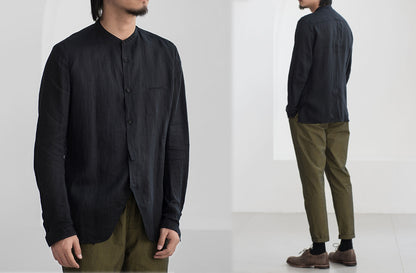edoa Black High Counted Thin Ramie Shrit