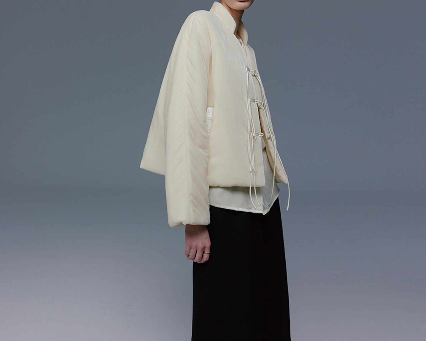 edoa Silk Velvet Quilted Crop Jacket