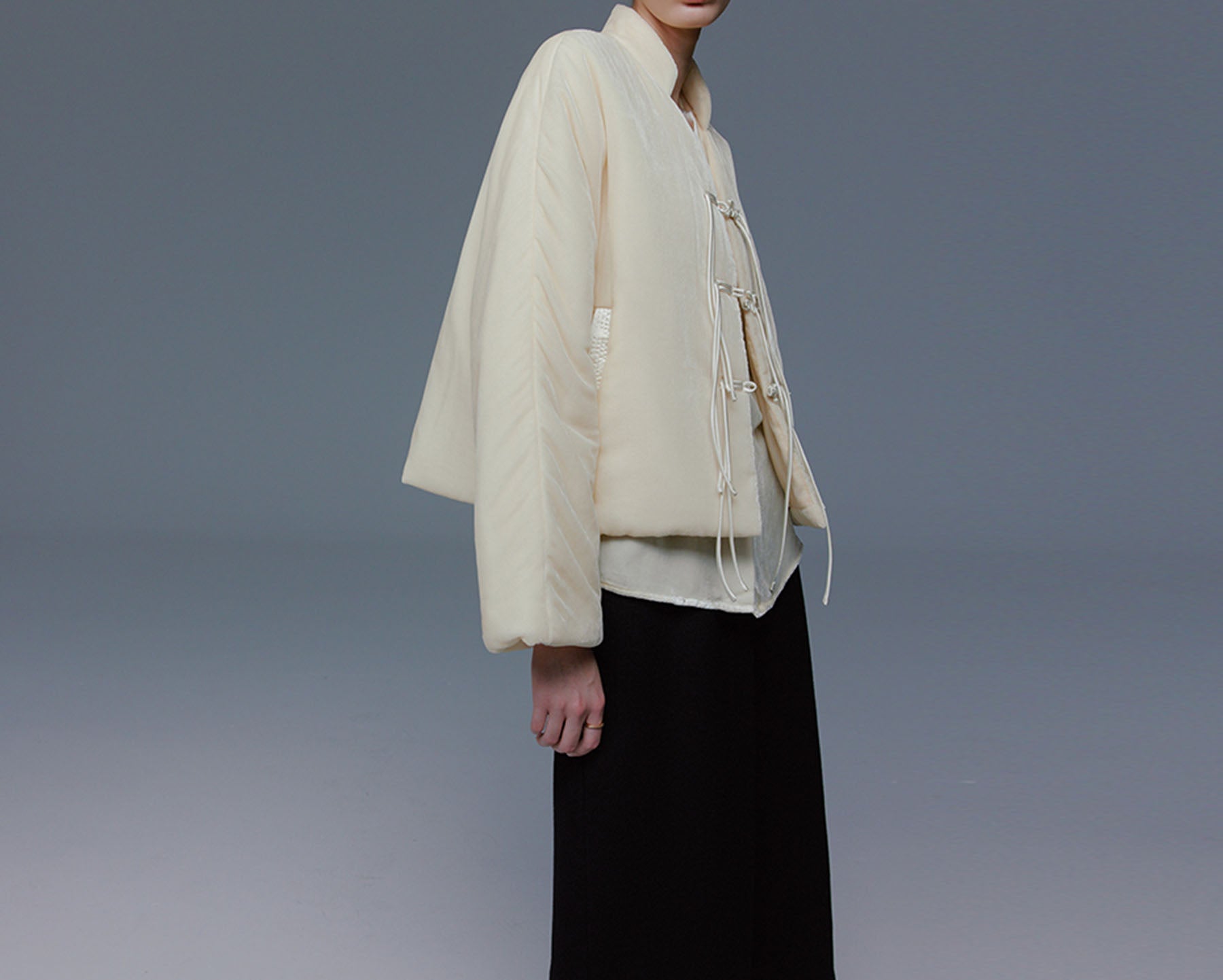 edoa Silk Velvet Quilted Crop Jacket