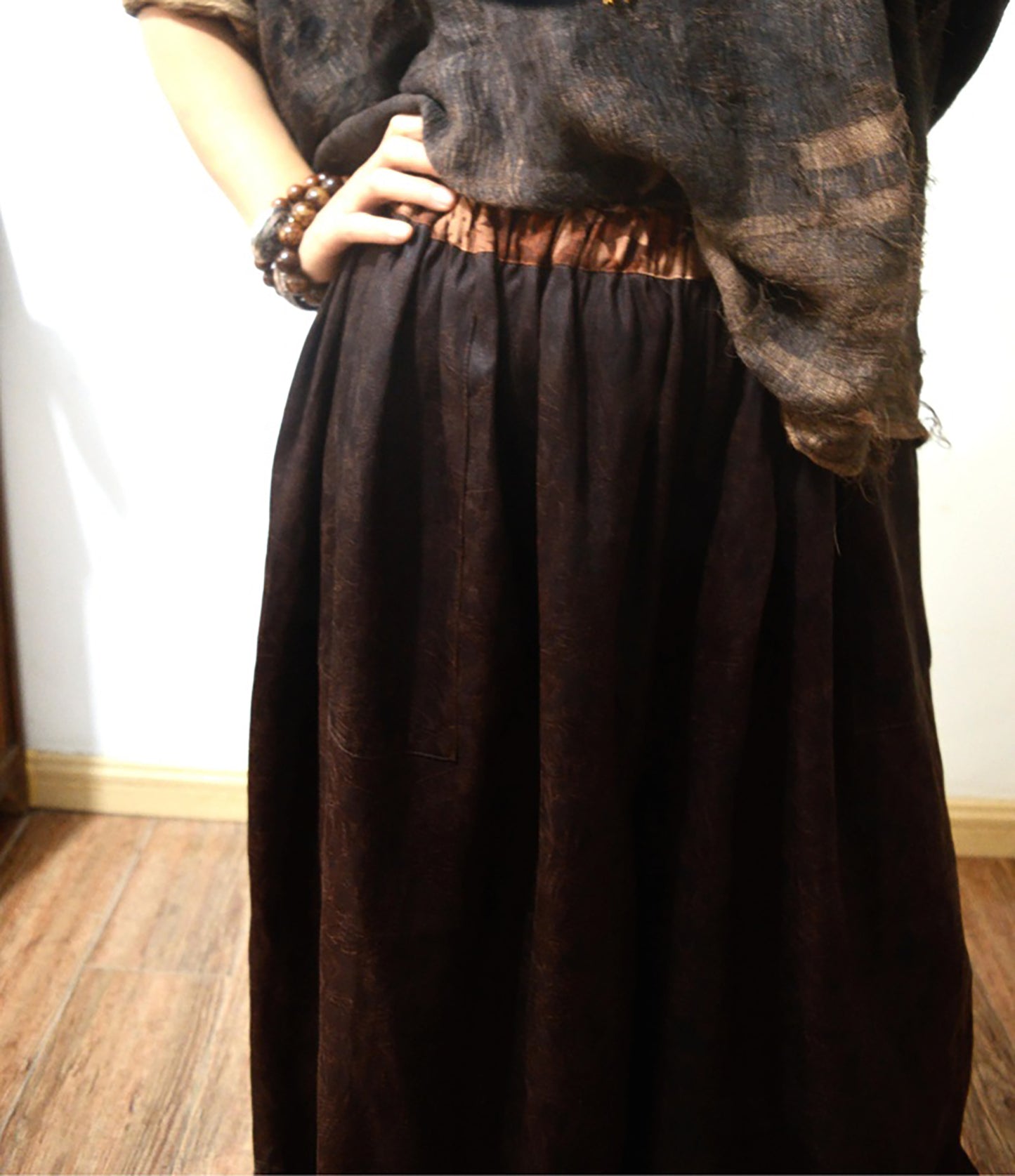 Reversible Mud Noil Silk Jacquard Wide Leg Pants pa0129 X298