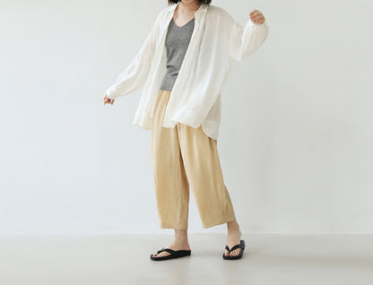 edoa Oversized Off White Washed Linen Shirt 