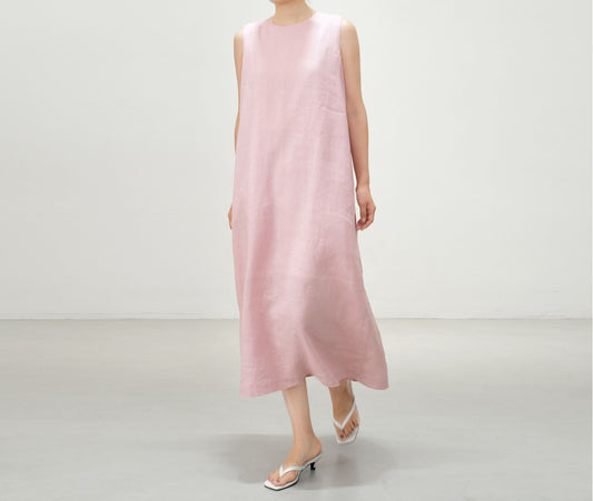 edoa Pink Linen Sleeveless Summer Dress