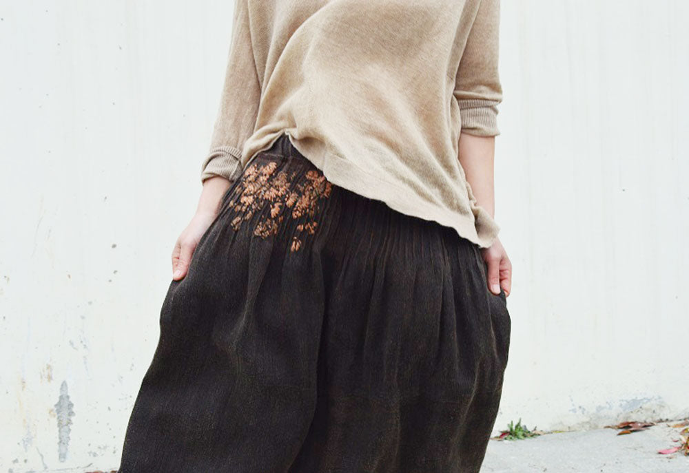 edoa Mud Tussah Silk Skirt with Hand Embroidery 