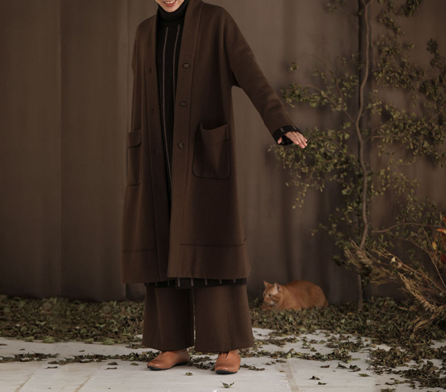 edoa Pure Wool Cardigan Coat