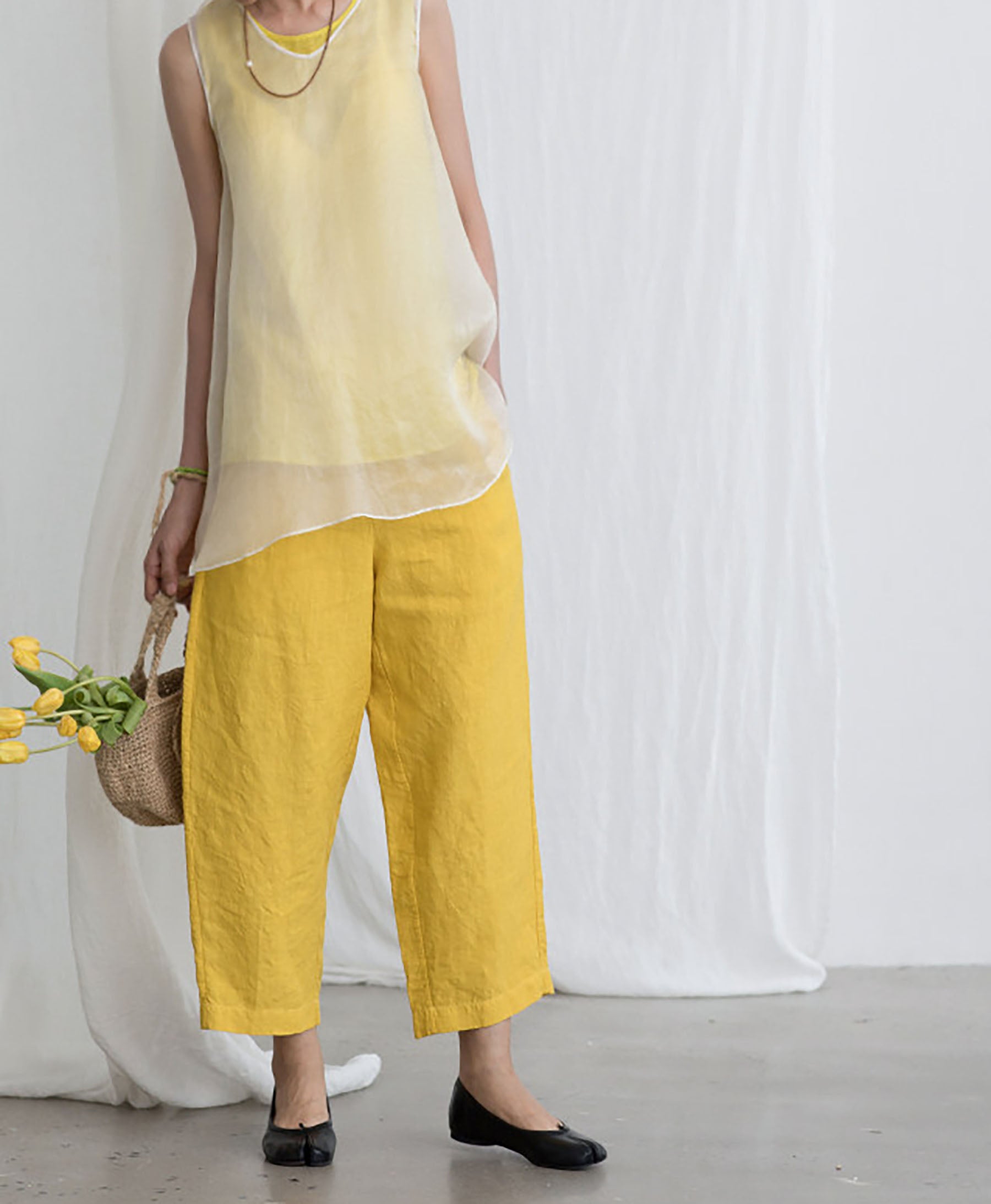 edoa White Mulberry Silk Organza Tank Top