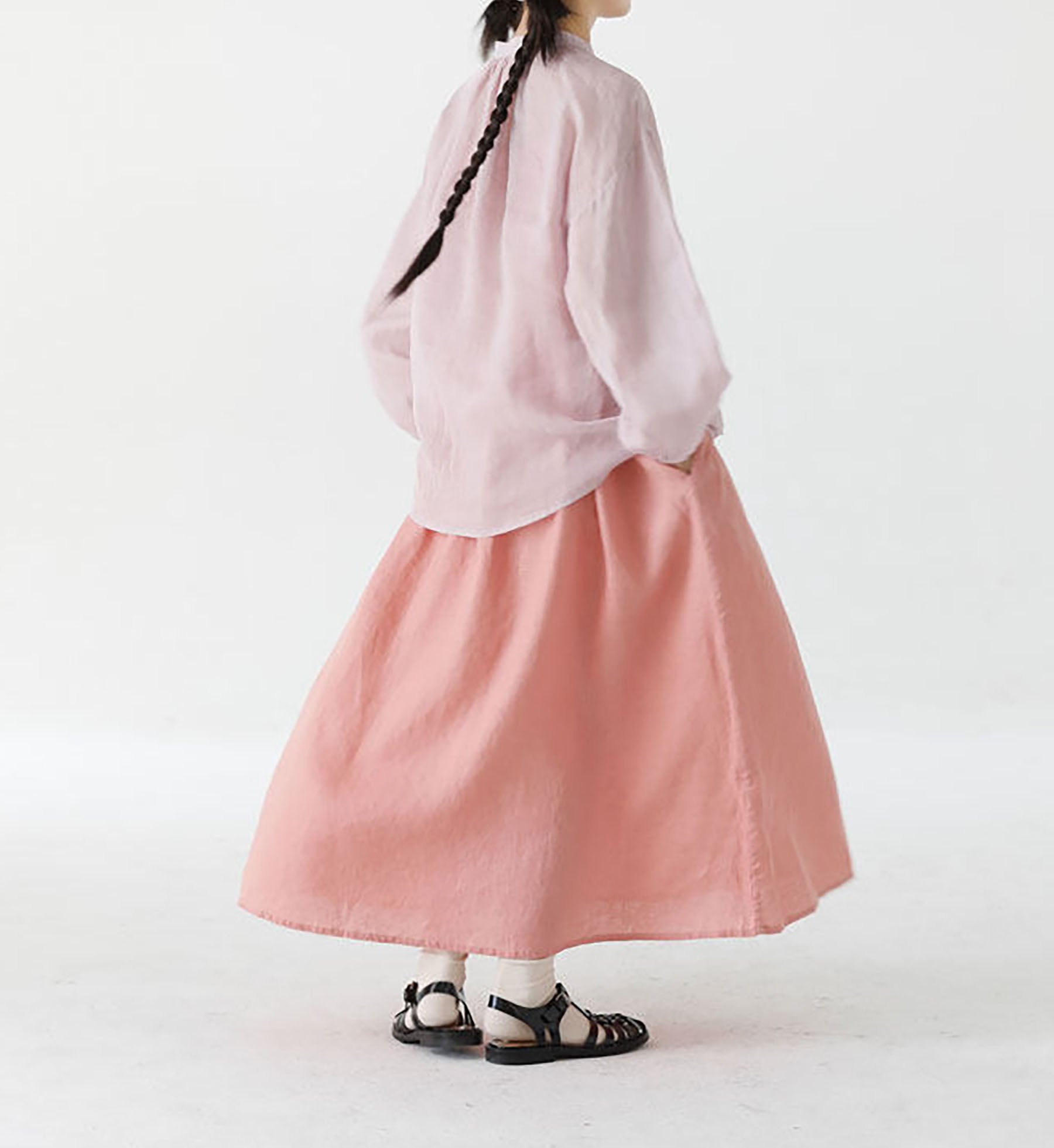 edoa High Counted Ramie Long Sleeves Blouse