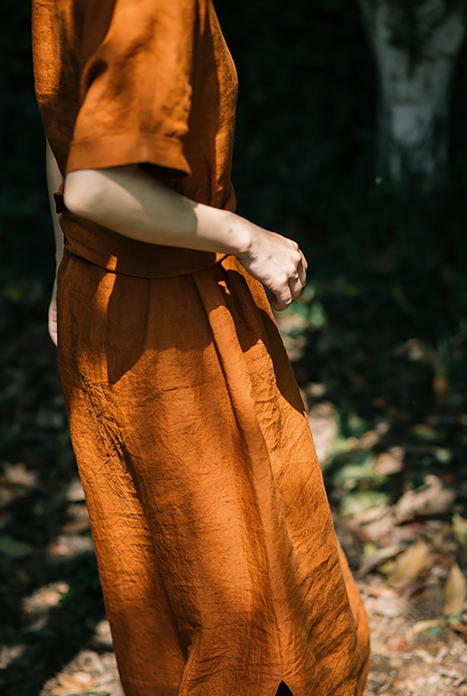 edoa Linen Kaftan Dress with Detachable Belt 