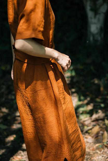 edoa Linen Kaftan Dress with Detachable Belt 