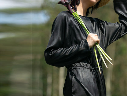 edoa Loose Fitting Mud Silk Crepe Satin Dress 